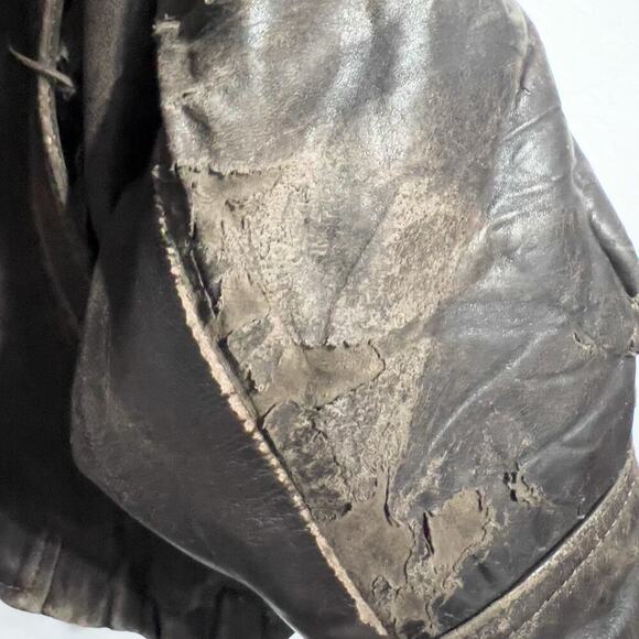 Vintage Brown Leather Bomber Large Full Zip Jacket Dad 80s 90s Distressed Heavy - Picture 3 of 15